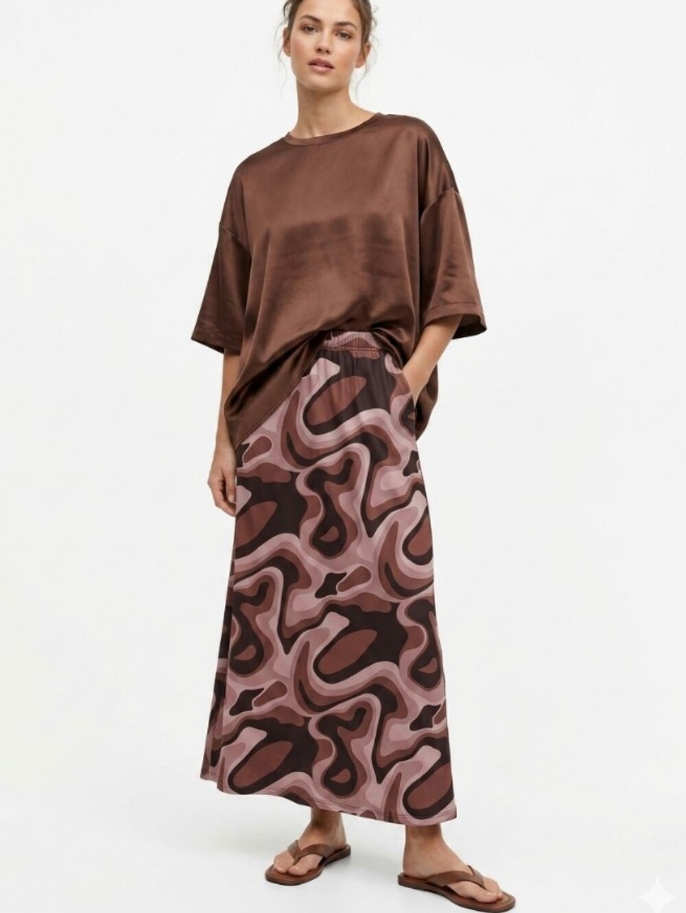 Marmo Print Maxi Skirt - Brown & Black